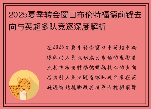 2025夏季转会窗口布伦特福德前锋去向与英超多队竞逐深度解析